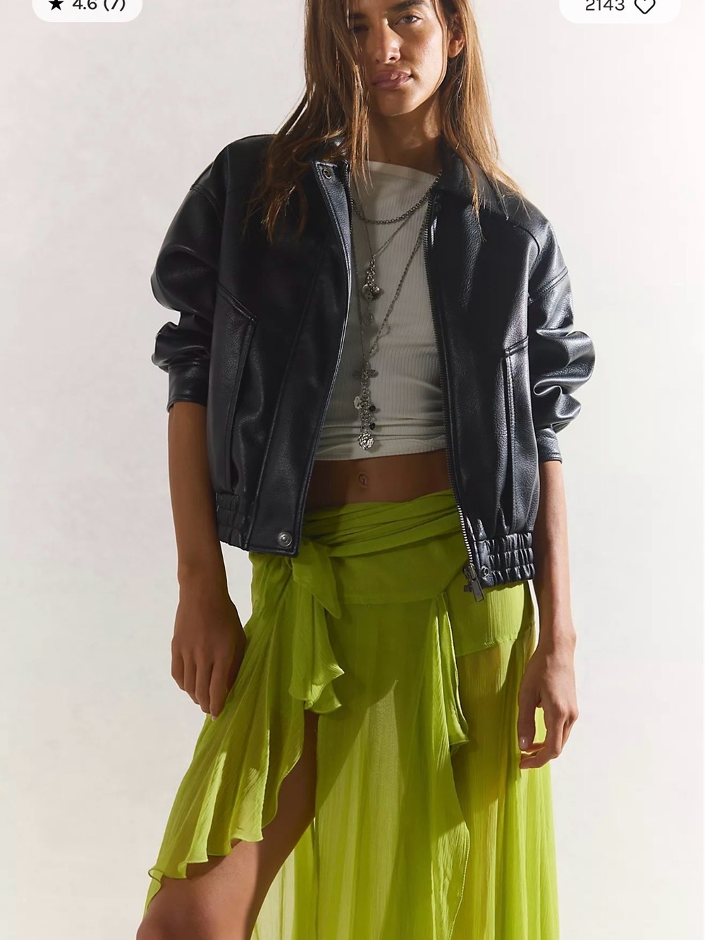 Free People Black Faux Leather Bomber Jacket